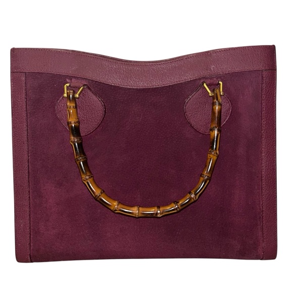 Gucci Handbags - RARE Authentic Vintage Gucci Burgundy Suede Diana Tote Bag Bamboo Handles